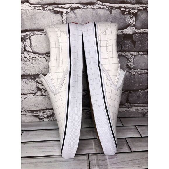 Vans Classic Slip-On Checkerboard Day White Canvas Sneakers Shoes Women 9.5M US